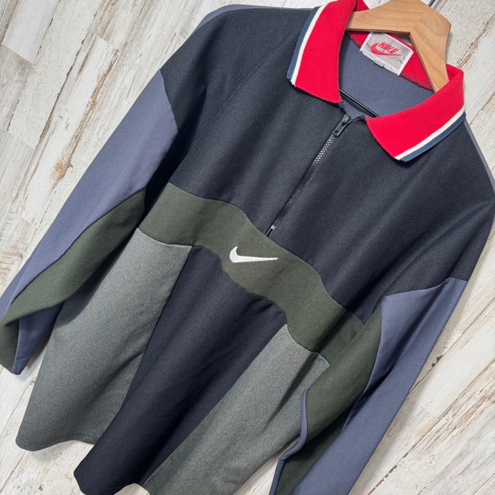Vintage 80s‎ Nike Colorblock Sweatshirt Collared Half Zip Thin USA Mens 2XL